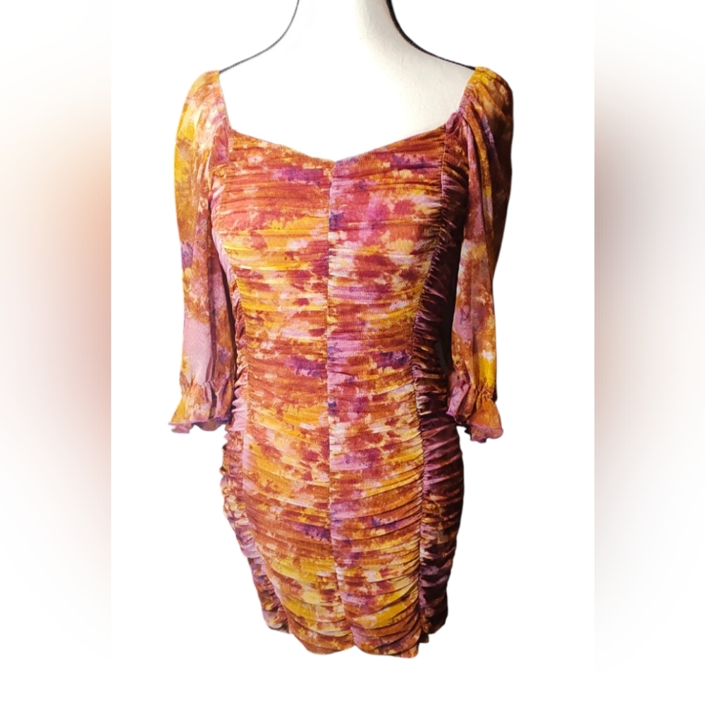 Timing Vibrant Multicolor Ruched Mini Dress